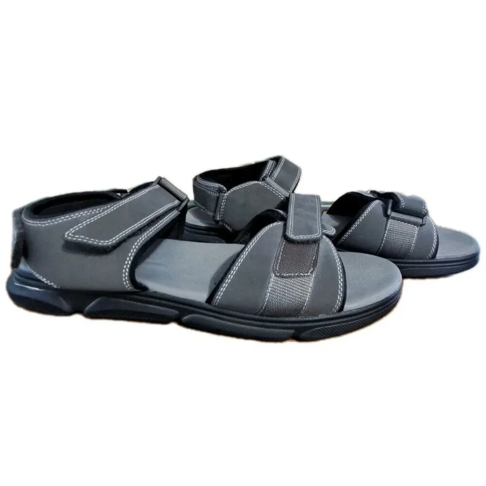 Bruno Marc Mens 14 Gray Outdoor Hook & Loop Sandals New With Flaw